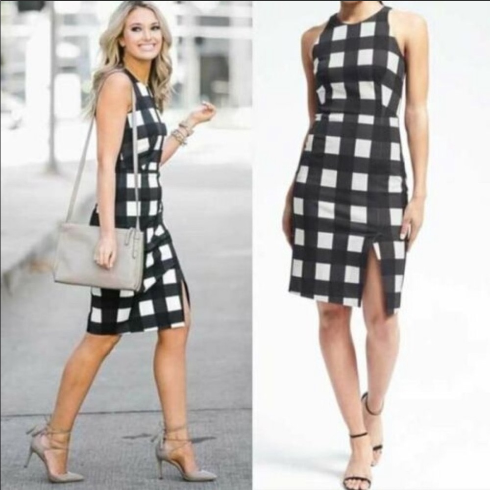 Black+white stretchy sexy boss lady dress